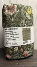 Image of IKEA KARRDUNÖRT Full/Queen Dark Green Multicolor Duvet Cover And 2 Pillowcases