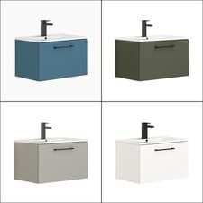 Image of Wall Hung Vanity Unit Basin Sink 1 Drawer Black Handle Multicolour 500/600/800mm