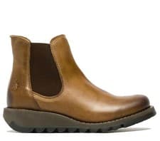 Image of Fly London Womens Camel SALV Boots Chelsea Leather Ankle Casual Wedge UK 3-8