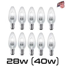 Image of Halogen Candle Bulb 28w (40w) Watt SBC Lamp Small Bayonet Cap Fitting 10 Pack