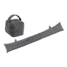 Image of Herringbone Door Stop & Draught Excluder Set Patterned Draft Block Doorstop Grey