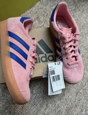 Image of New adidas girl trainers gazelle pink blue lace up trainers size uk 2.5 eu 35