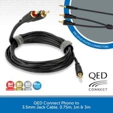 Image of QED Connect 3.5mm Jack to RCA Phono Cable Audio Interconnect Lead 0.75m 1m & 3m
