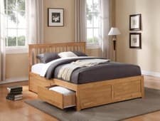 Image of Oak Finish Wood Bed Frame.Drawer Storage,Wooden 4ft6 Double,5ft Kingsize Wooden