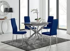 Image of Lira 100cm Grey Metal Extending Dining Table & 4 Velvet Milan Chairs