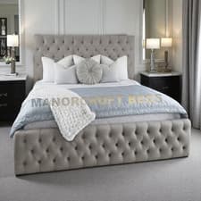 Image of Ottoman Storage Chesterfield Bed Plush Velvet Bed Frame with Headboard