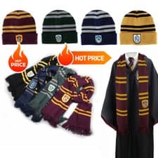 Image of Harry Potter Beanie Hat Scarf Gryffindor Slytherin Ravenclaw Hufflepuff Cap 2025