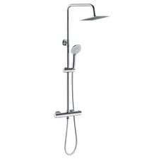 Image of Bathroom Thermostatic Exposed Shower Mixer Twin head Square Bar Set Chrome/Black