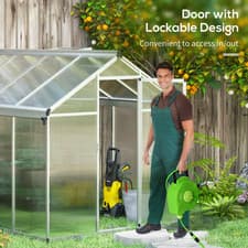 Image of Aluminium Greenhouse 8x6ft with/ Door Window Galvanised Base PC Panel Outsunny
