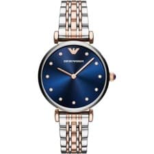 Image of EMPORIO ARMANI AR11092 GIANNI T-BAR SILVER GOLD A& BLUE WOMENS WATCH - NEW