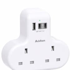 Image of Addtam Double Plug Extension with 3 USB Ports (2 USB-C) 2 Way
