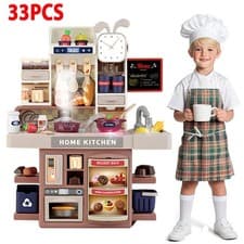 Image of 33Pcs Kids Play Kitchen Pretend Kitchen Toy Set Cooking Role Gift+Lights Sounds.