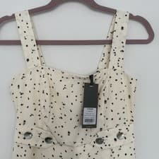 Image of Mint Velvet ivory splatter polka dot Maya wide leg jumpsuit pockets size 6 BNWT