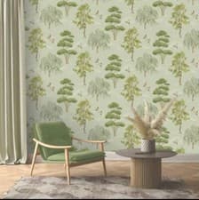 Image of Rasch Maya Willow Woodland Green Bird Print Luxury Wallpaper 283876…