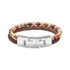 Image of Fred Bennett Brown Leather and Red Turquoise Stone Bracelet B5636 RRP £50.00