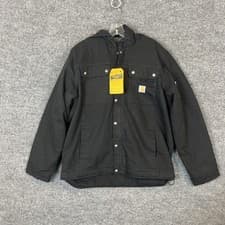Image of Carhartt Mens Washed Duck Bartlett Jacket Black Size Medium Sherpa Lined Zip Up