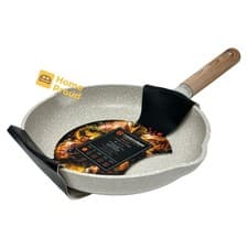Image of Marble Non-Stick Frying Pan with Wood-Effect Handle – Induction Compatible