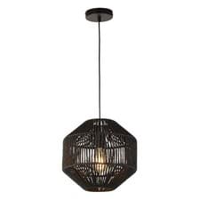 Image of 1 Light Black Wicker Design Shade Ceiling Fitting Mounted Indoor Pendant Light