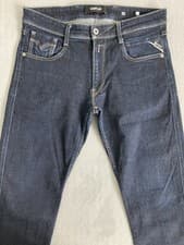 Image of Replay Anbass Men's Dark Blue Washed Denim Jeans 32W32L Slim RAW MINT CONDITION