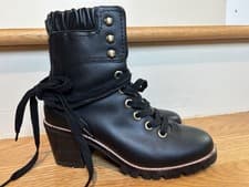 Image of New Jack Rogers Harper Leather Lace Up Hiker Boots Heeled Size 6M Black NWOT