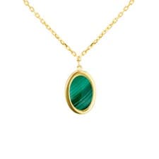 Image of 9CT Yelow Gold Malachite Oval Necklace Adjustable (17" - 18")