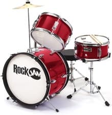 Image of RockJam Junior Drum Set RJ103-MR Crash Cymbal Drumsticks Adjustable Throne Red