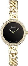 Image of Accurist Ladies 28mm Quartz Watch Black Dial Gold Stainless Steel Bracelet