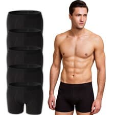 Image of Pack Of 5 Black Mens Boxer Shorts 95% Cotton Trunks, Comfort Fit Mens Underwear