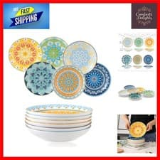 Image of Ceramic Pasta Bowls - 8 Inch Ceramic Salad Bowl Set of 6 - Wide and Shallow S...