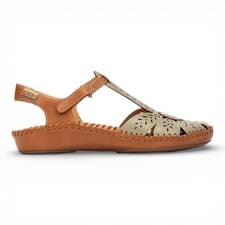 Image of Pikolinos P.Vallarta Women’s Tan Green  Cushioned Wedge Semi-Open Sandals
