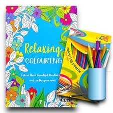 Image of Relaxing Colouring Book A4 + 20 Colouring Pencils – Adult Anti-Stress Art Set