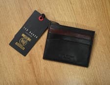 Image of Ted Baker Jet Black Leather Contrast Edge Paint RFID Blocking Card Holder RRP£30