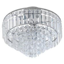 Image of Ceiling Light Fitting 3 Way Olivia Style Chrome with Crystal Droplets Semi Flush