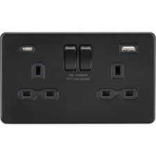 Image of Knightsbridge Screwless 13A 2G SP Switched Socket with dual USB C+A 5V DC 4.0A
