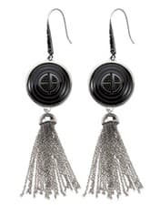 Image of EMPORIO ARMANI EGS1462 Black Ceramic Disk/Crystal Tassel Drop Earrings BNWT $195