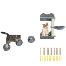 Image of Cat Shelf with Scratching Post, Wall-Mounted Cat Tree for Indoor Cat - Grey