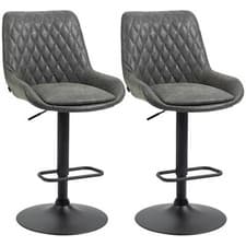 Image of HOMCOM Bar Stools Set of 2 Adjustable Bar Chairs 360° Swivel for Kitchen Grey