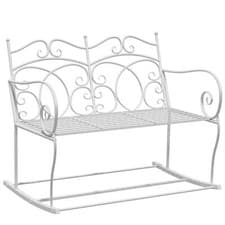 Image of 2 Seater Metal Garden Bench Outdoor Rocking Chair Patio White Love Seat White