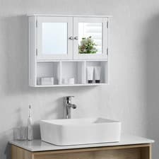 Image of Wall Mounted Cabinet Bathroom White Single Double Door Vanity Storage Cupboard