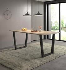 Image of Large Dining Table, Wooden Kitchen Table with Chunky Black Metal Legs (180cm)