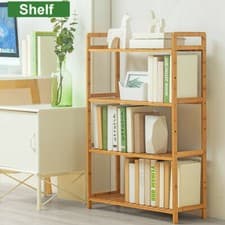 Image of Bathroom Kitchen Storage Bamboo 4 Shelves Plant Flower Stand Bookshelf Unit