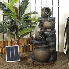 Image of Solar Powered Garden Water Feature with LED Lights 4 Tier Cascade Water Fountain