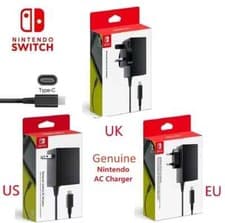 Image of New Official Nintendo Switch/Lite AC Power Supply Adapter UK, US, JP, EU Plug