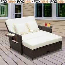 Image of 2 Seater Rattan Sun Lounger Day Bed Outdoor Garden Sofa Patio Reclining Sunbed