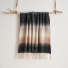 Image of Ombre Design Faux Mohair Throw 130 x 170cm – Luxury Super Soft Fringed Sofa Blan