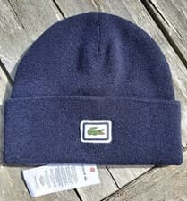 Image of Genuine LACOSTE 76% WOOL Navy BEANIE Cuff Hat France UNISEX  RB0941 00 166 Lac1