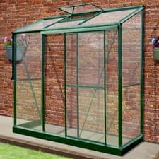 Image of Toughened Glass Aluminium 2x6ft Lean To Greenhouse - Green Frame, Base Included