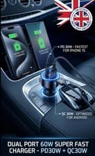 Image of 60W Fast Car Charger PD 30W USB-C QC 3.0 Dual Port for iPhone Samsung