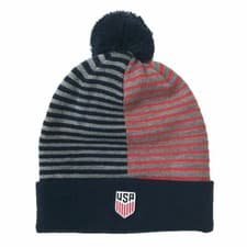 Image of Nike USMNT USWNT Team USA Olympic Stripe Knit Beanie Cap Soccer Blue Red Grey