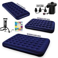 Image of Double Single Flocked Camping Airbed Inflatable Mattress Blow Up Air Bed Pump